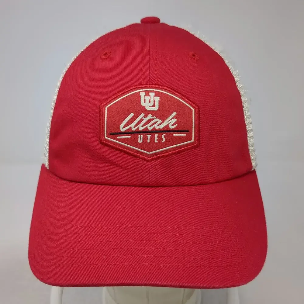 Captivating Utah Utes NCAA Red Beige One Size Snapback Patch Logo Trucker Hat